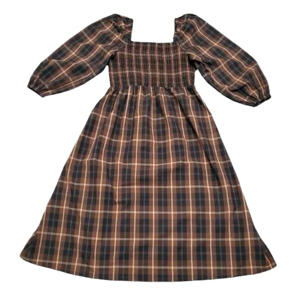 J.Crew Smocked puff-sleeve dress in Friday Plaid Size Medium Smocked Waist EUC - Picture 5 of 11